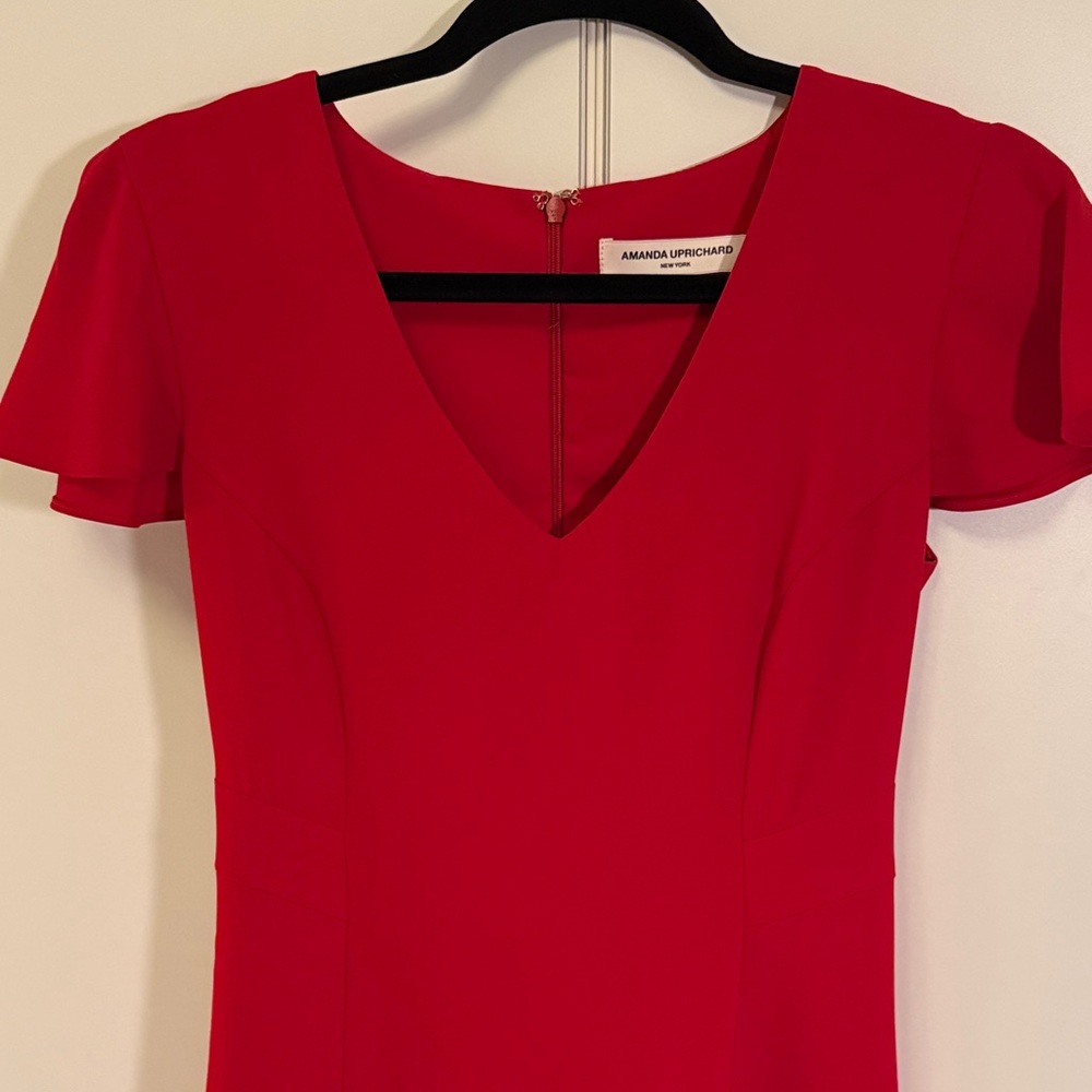 Amanda Uprichard Red V-Neck Cocktail Dress - Picture 3 of 4